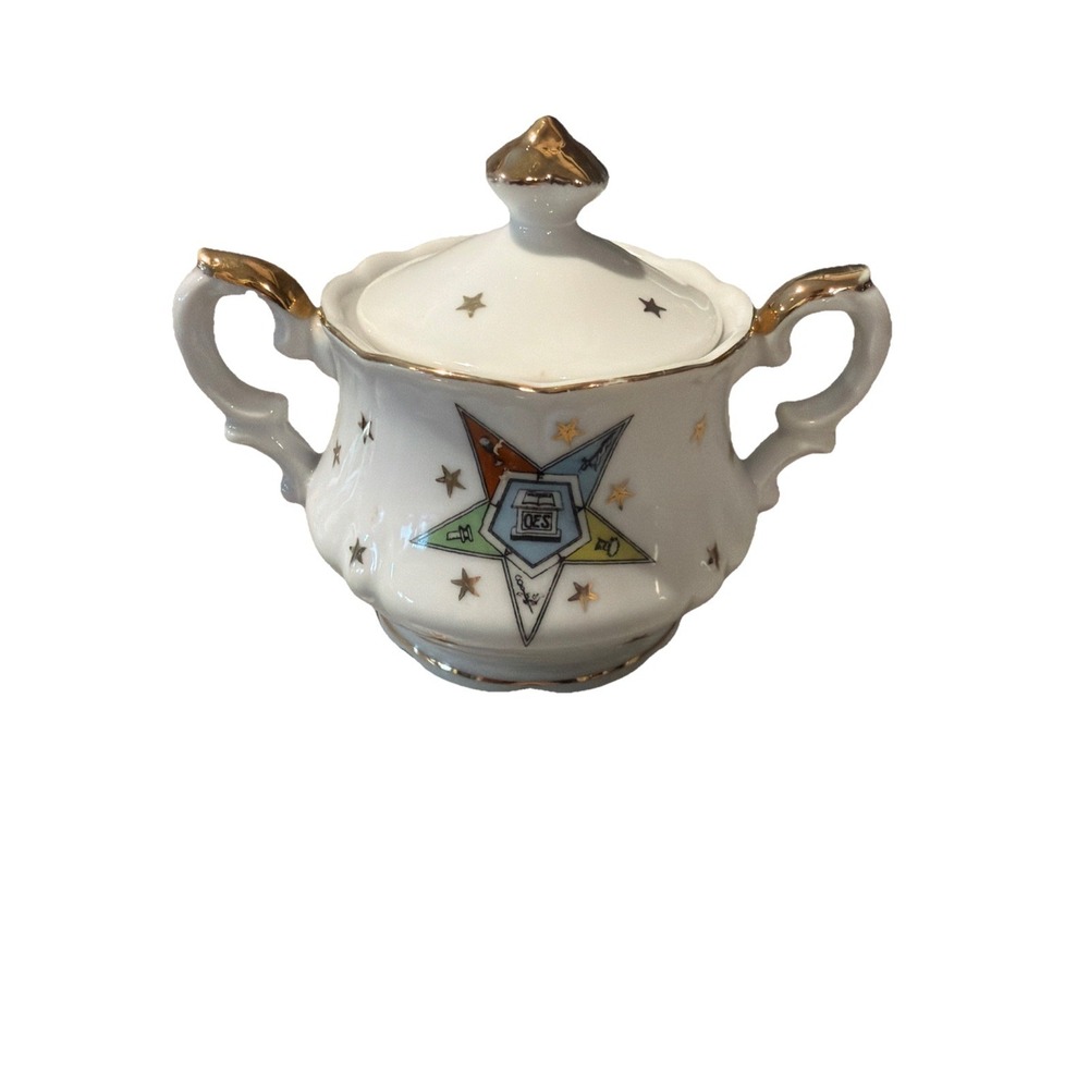 Vtg  Lefton Order‎ of the Eastern Star 1950s Porcelain Sugar Bowl Gold Trim